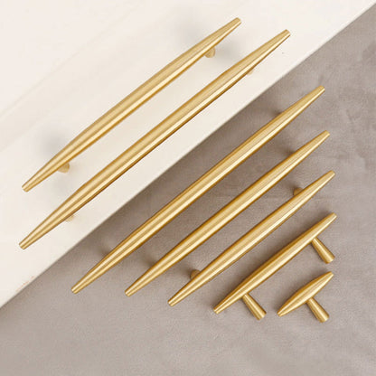 Comforsyco Tapered Solid Brass Cabinet Pulls and Knobs in Gold