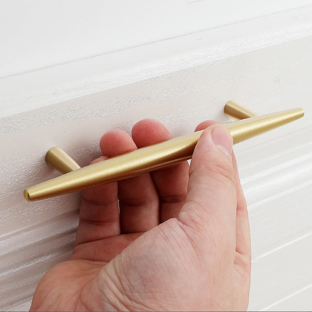 Comforsyco Tapered Solid Brass Cabinet Pulls and Knobs in Gold