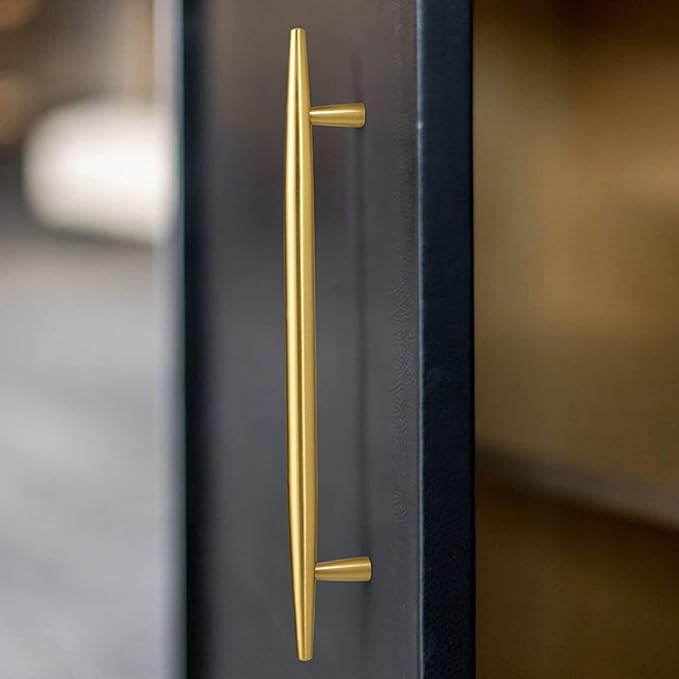 Comforsyco Tapered Solid Brass Cabinet Pulls and Knobs in Gold