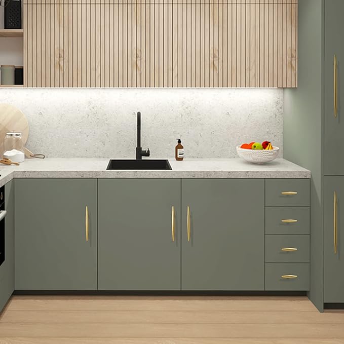 Comforsyco Tapered Solid Brass Cabinet Pulls and Knobs in Gold