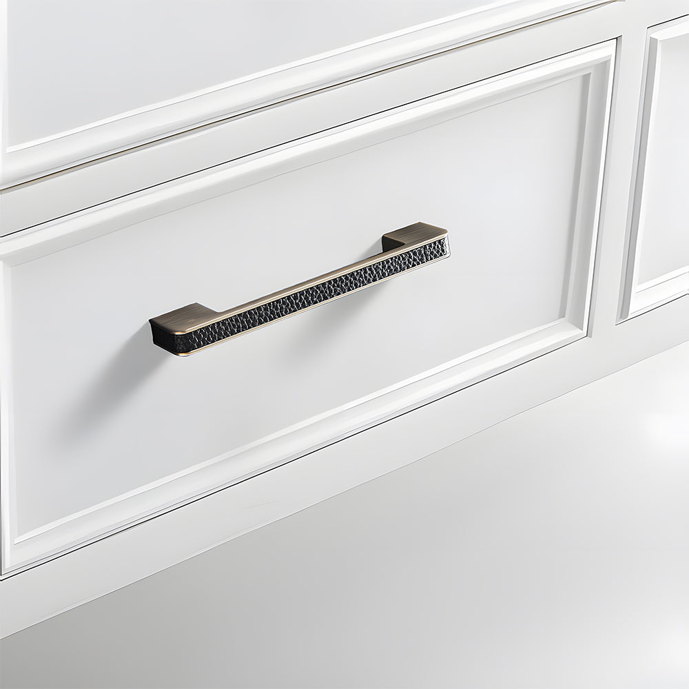 Comforsyco Textured Leather Inlay Cabinet Pulls and Knobs