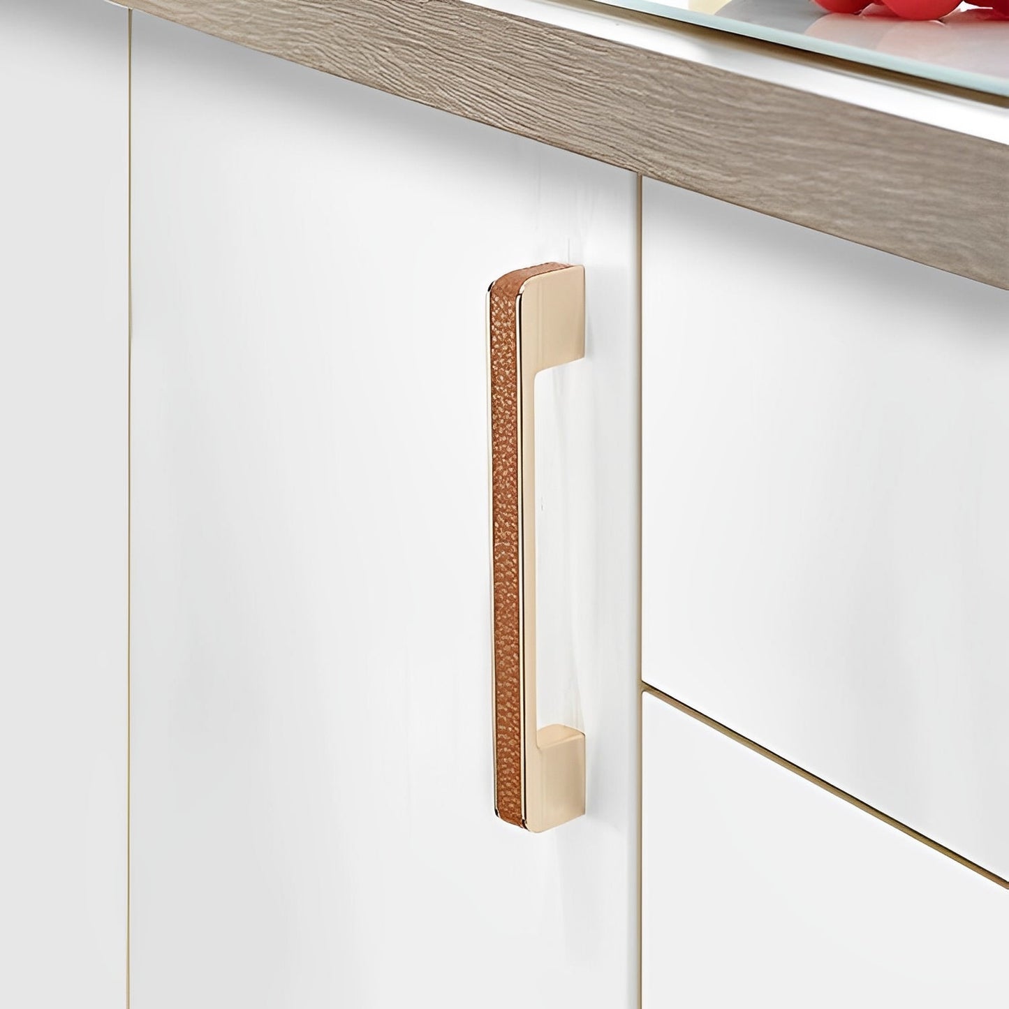 Comforsyco Textured Leather Inlay Cabinet Pulls and Knobs