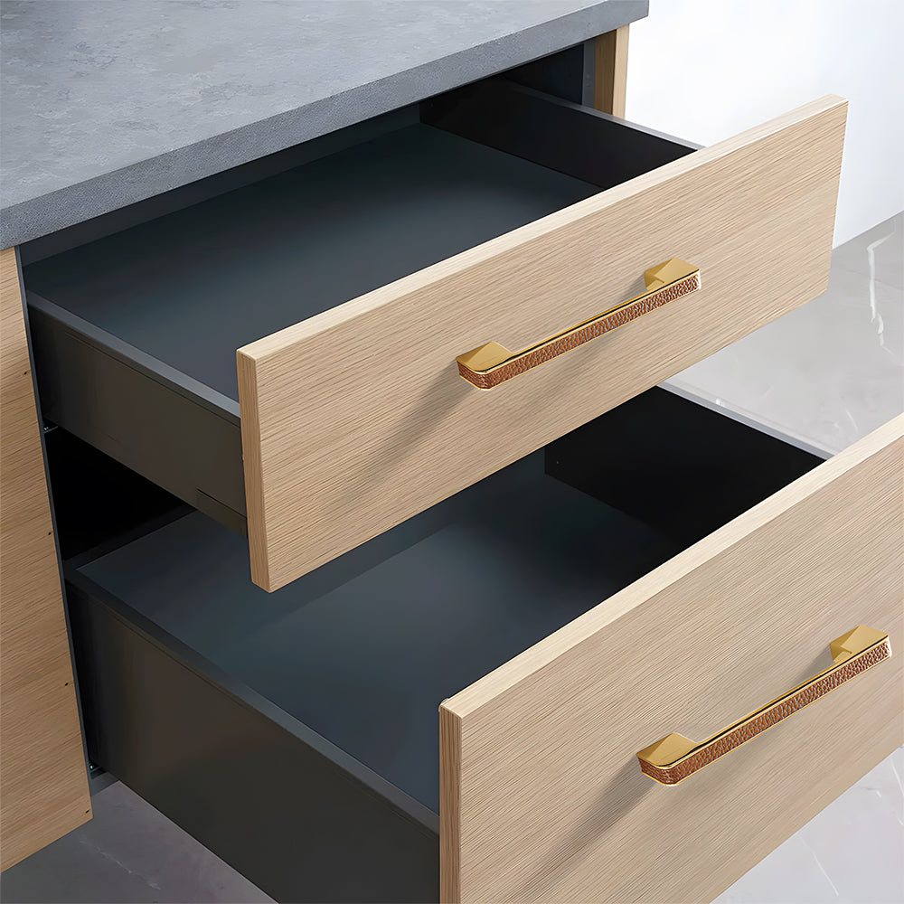 Comforsyco Textured Leather Inlay Cabinet Pulls and Knobs