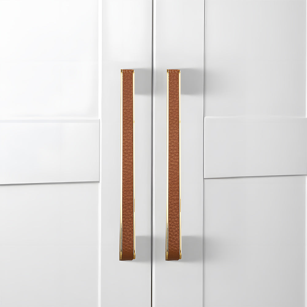 Comforsyco Textured Leather Inlay Cabinet Pulls and Knobs