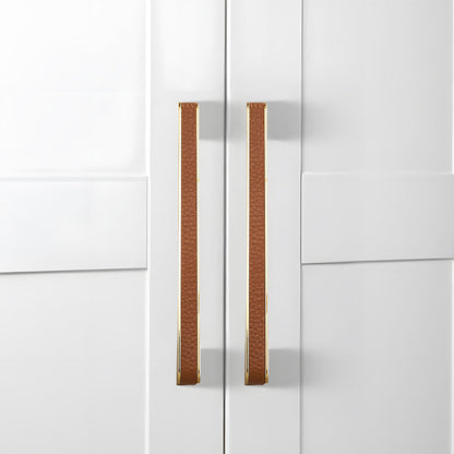 Comforsyco Textured Leather Inlay Cabinet Pulls and Knobs