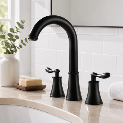 Transitional High-Arc 3-Hole Widespread Bathroom Sink Faucet
