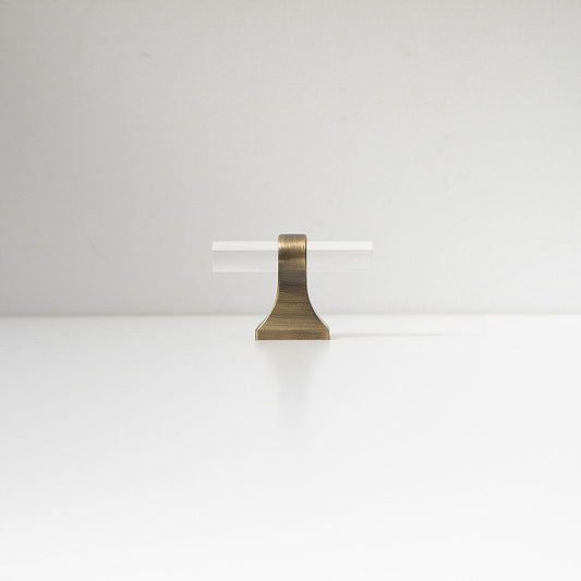 Transparent acrylic bar pull with flared metal mounts, presented in another view on a clean neutral background