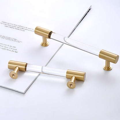 Comforsyco Transparent Acrylic Round Bar Cabinet Handles with Brass Gold Ends