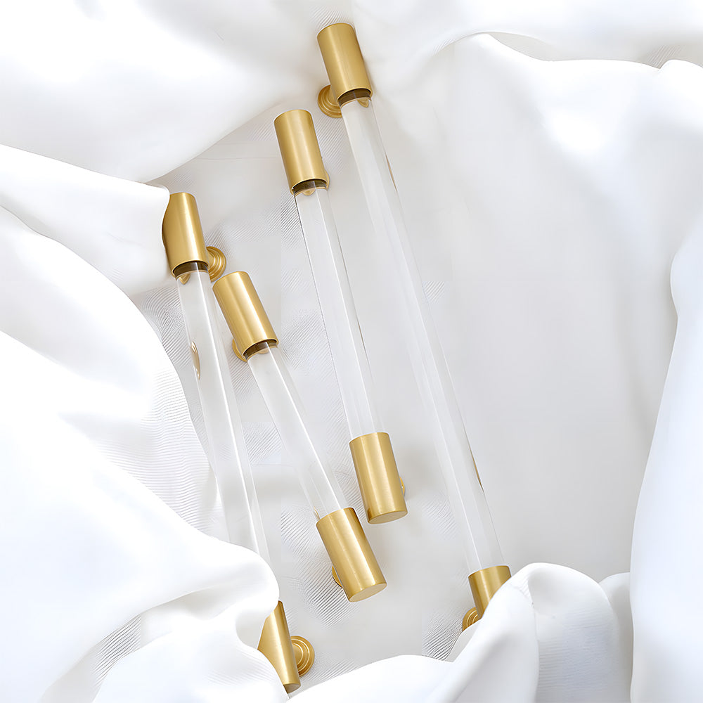 Comforsyco Transparent Acrylic Round Bar Cabinet Handles with Brass Gold Ends