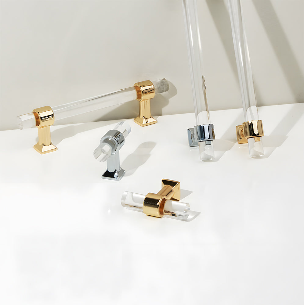 Comforsyco Transparent Acrylic Round Bar Cabinet Pulls for Wardrobes