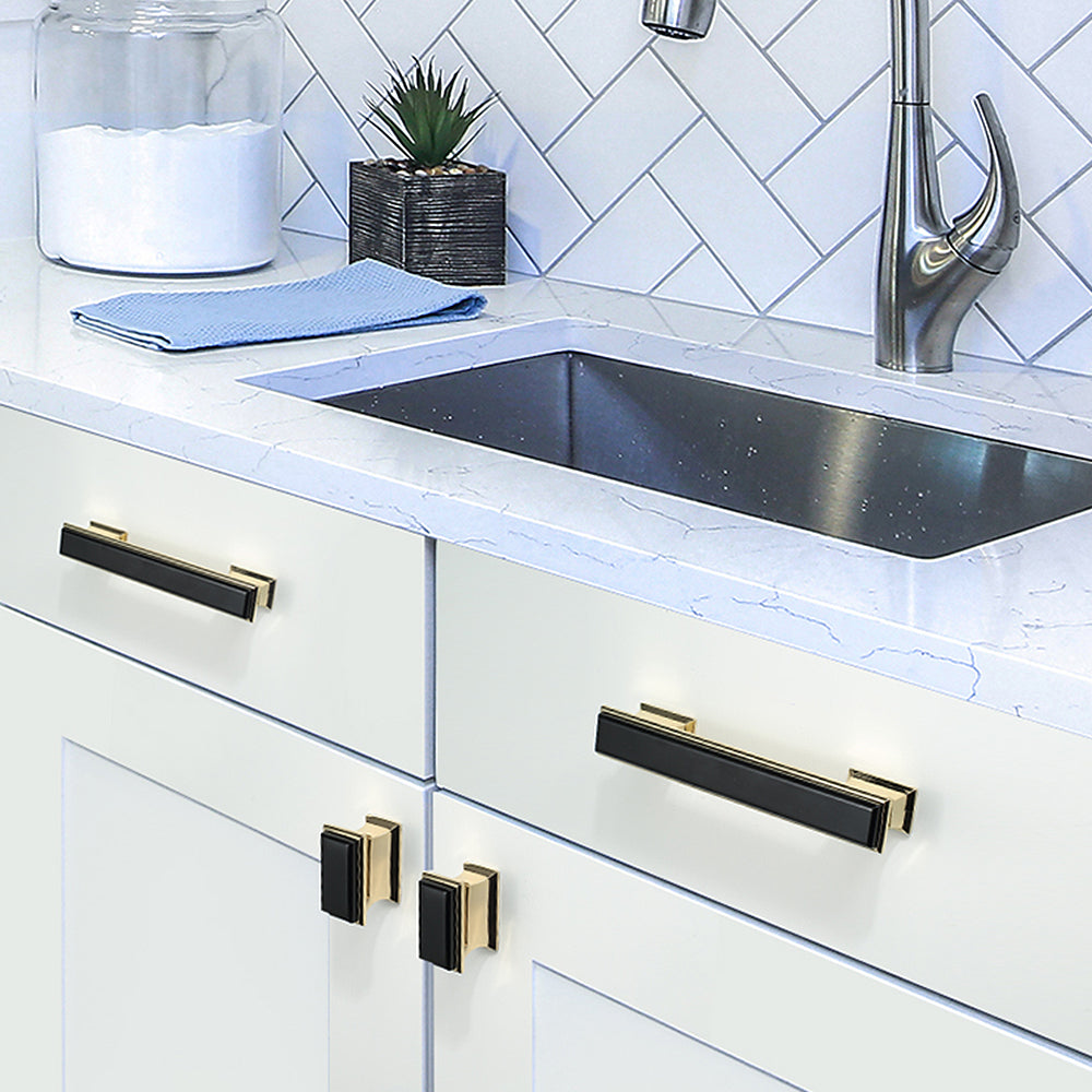 Comforsyco Two-Tone Black and Gold Cabinet Pulls and Knobs for Wardrobes