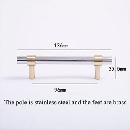 Comforsyco Two-Tone Round Bar Cabinet Handles with Brass Feet