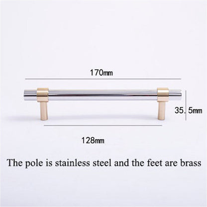 Comforsyco Two-Tone Round Bar Cabinet Handles with Brass Feet