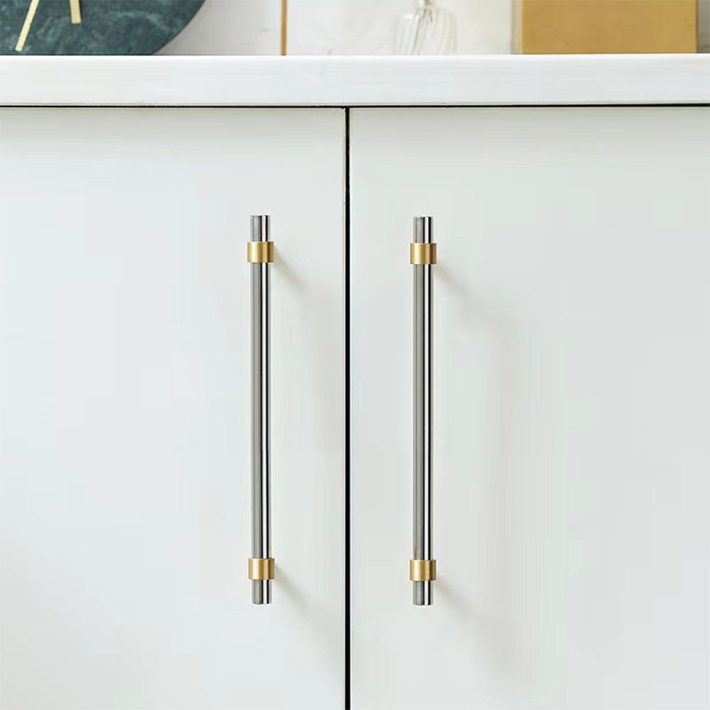 Comforsyco Two-Tone Round Bar Cabinet Handles with Brass Feet