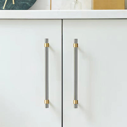 Comforsyco Two-Tone Round Bar Cabinet Handles with Brass Feet
