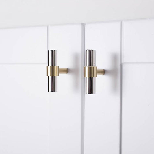 Comforsyco Two-Tone Round Bar Cabinet Handles with Brass Feet