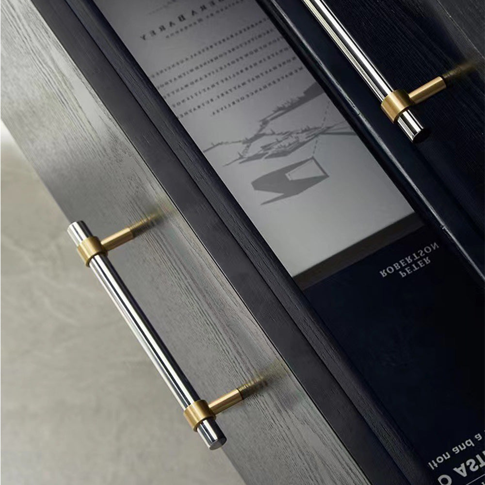 Comforsyco Two-Tone Round Bar Cabinet Handles with Brass Feet