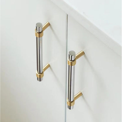 Comforsyco Two-Tone Round Bar Cabinet Handles with Brass Feet