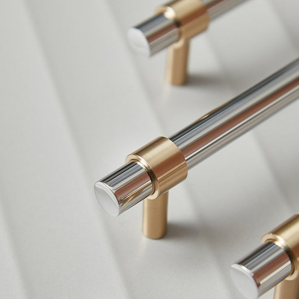 Comforsyco Two-Tone Round Bar Cabinet Handles with Brass Feet