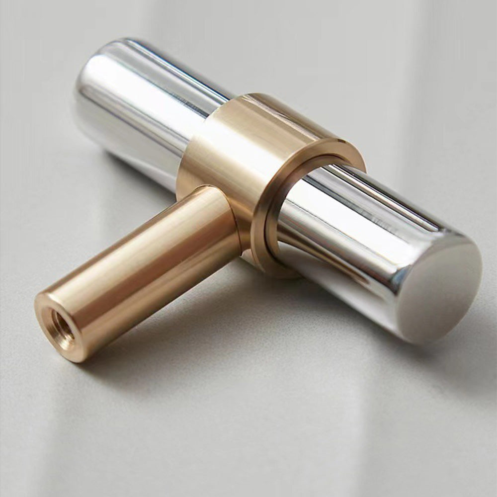 Comforsyco Two-Tone Round Bar Cabinet Handles with Brass Feet