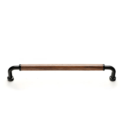 Black two-tone wood and metal cabinet pull, presented for reference on a clean neutral background