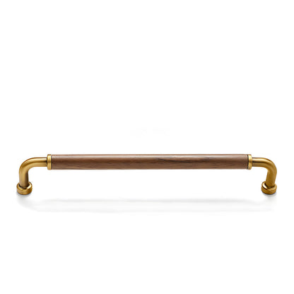 Bronze two-tone wood and metal cabinet pull, shown in a focused view on a clean neutral background