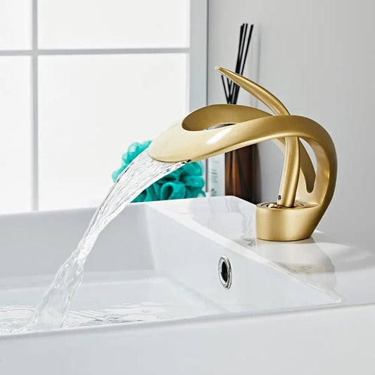 Veyra Waterfall Bathroom Sink Faucet, Modern Single Hole Single Lever Vanity Faucet