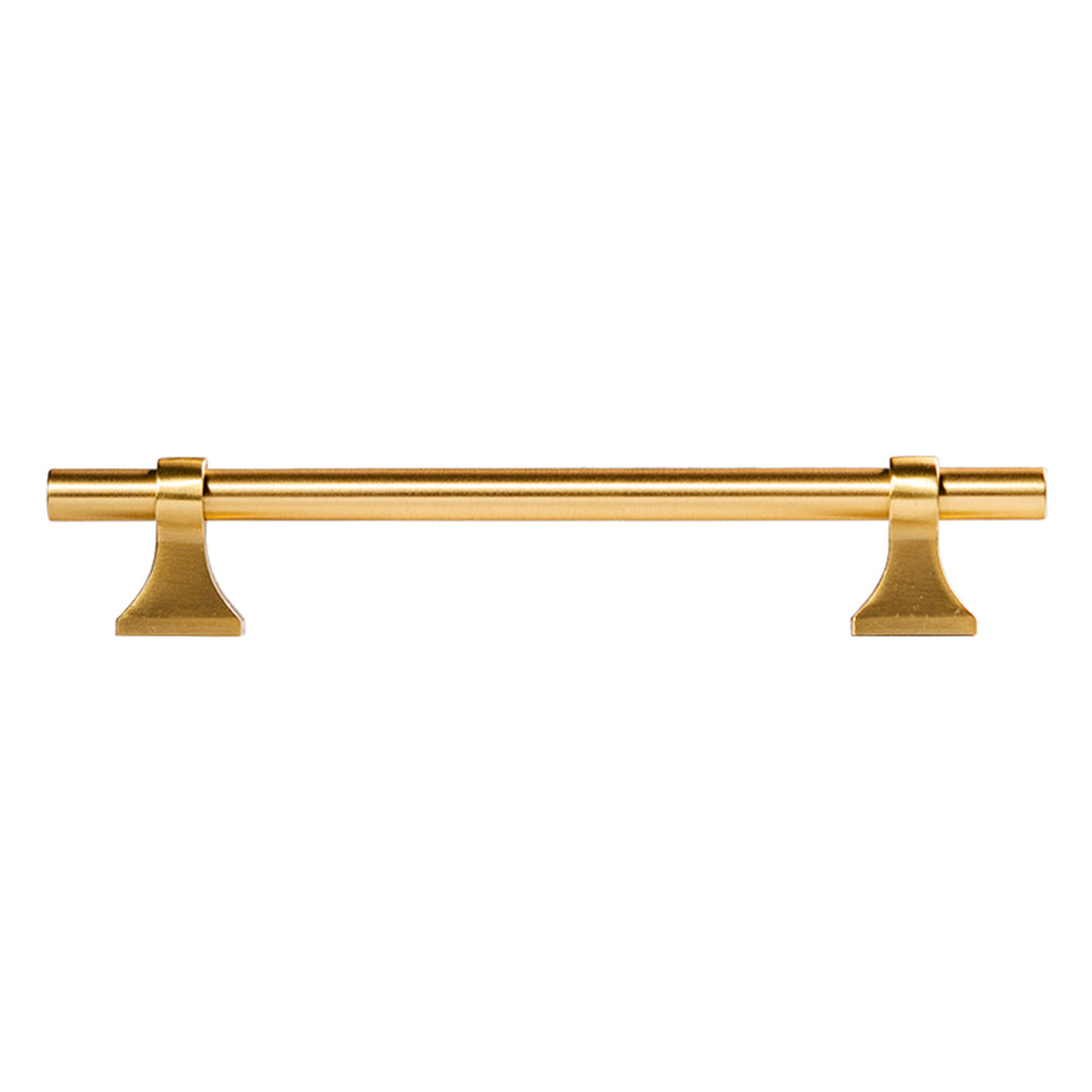 Vintage round bar cabinet pull with pedestal mounts, displayed from the side on a clean neutral background