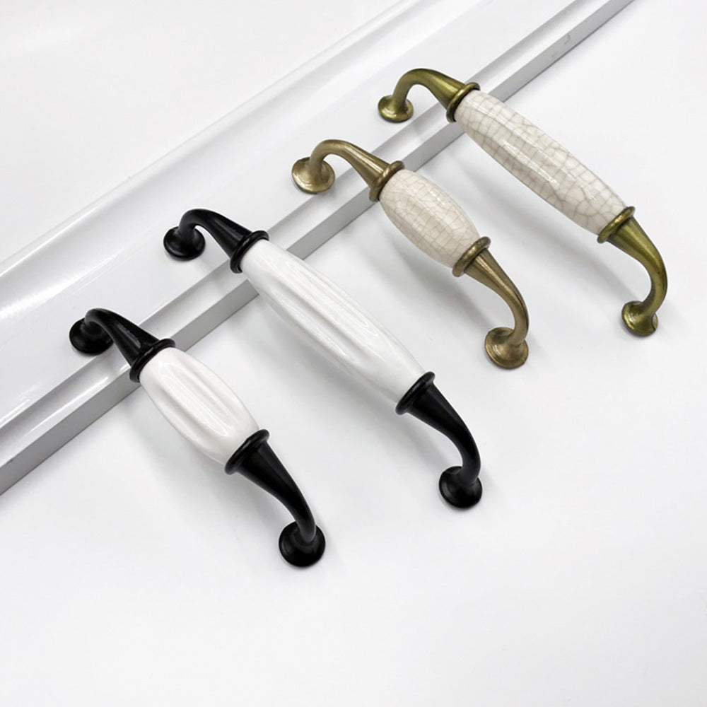 Comforsyco Vintage Brass and Black Cabinet Pulls with White Center Grip