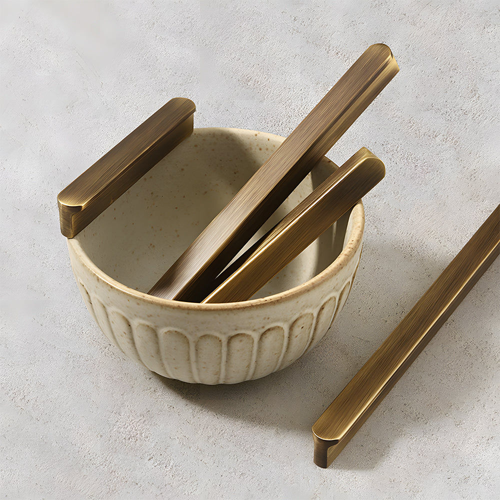 Vintage bronze brass cabinet pull, pictured in one view as a color and finish lineup
