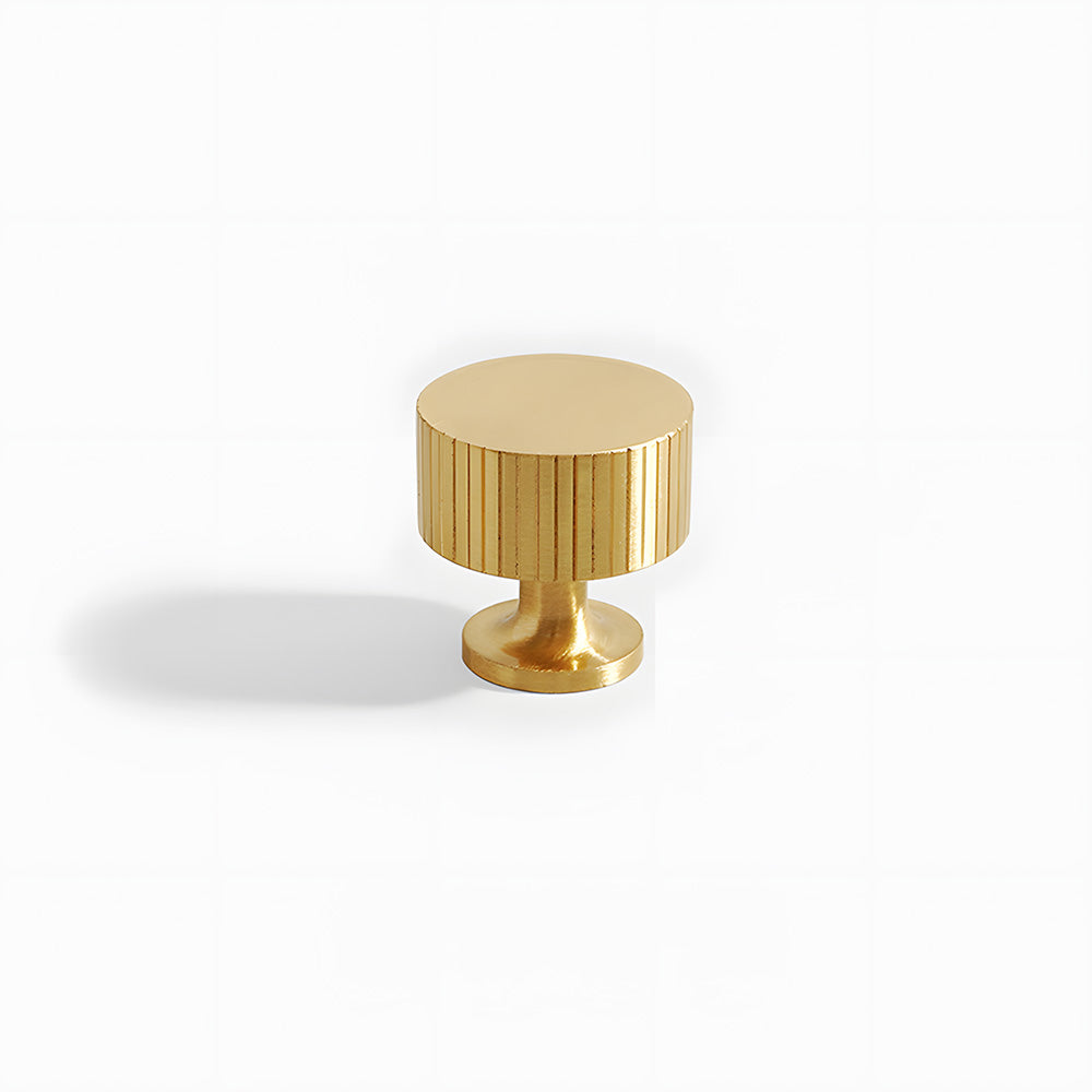 Lined aged-bronze brass T-bar cabinet pull and knob, displayed from the side on a clean neutral background