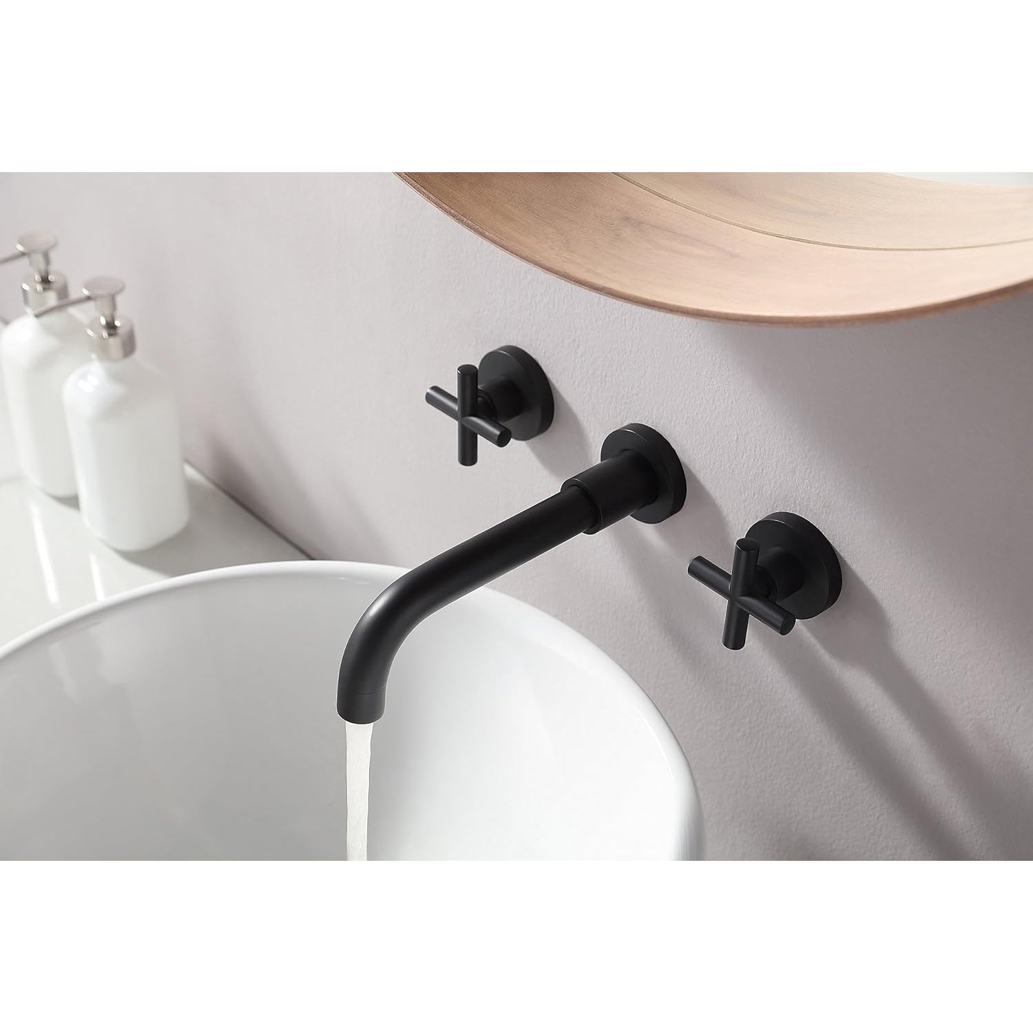 Wallora Wall-Mounted Bathroom Sink Faucet with Dual Handles
