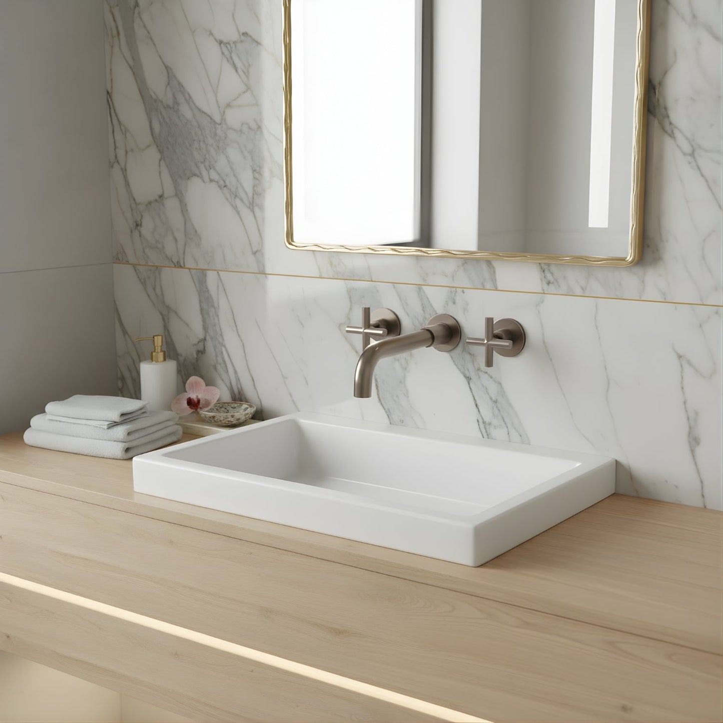 Wallora Wall-Mounted Bathroom Sink Faucet with Dual Handles