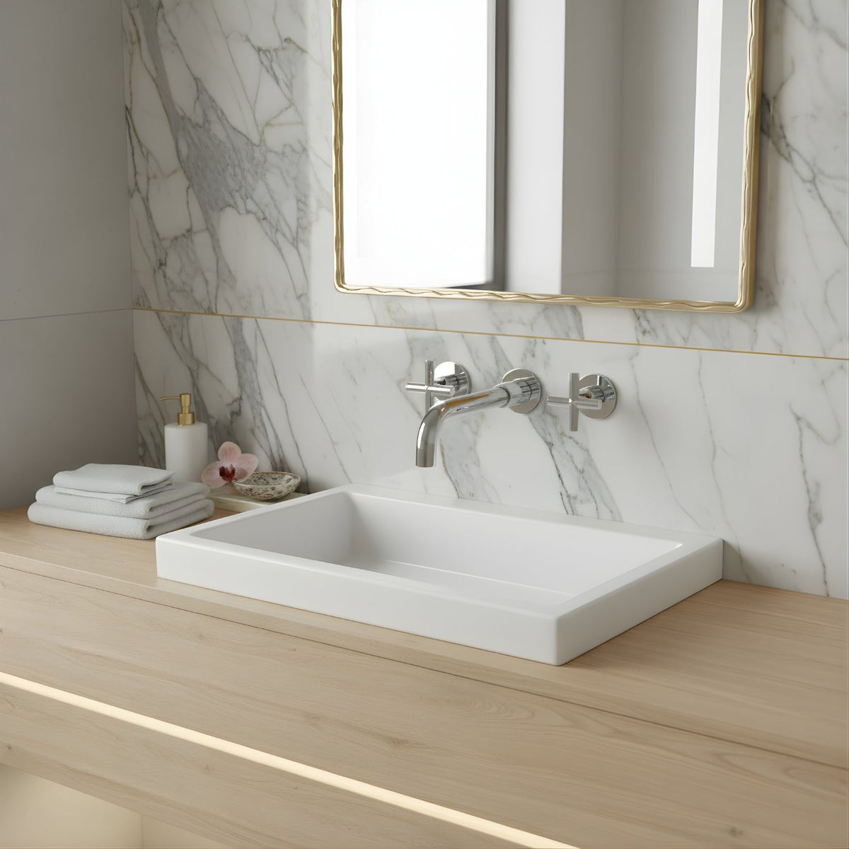 Wallora Wall-Mounted Bathroom Sink Faucet with Dual Handles