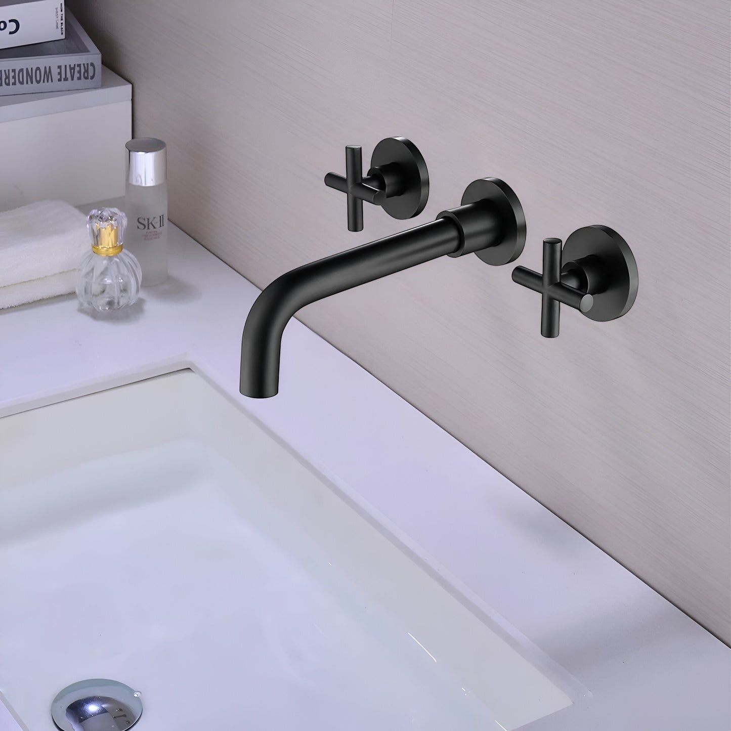 Wallora Wall-Mounted Bathroom Sink Faucet with Dual Handles