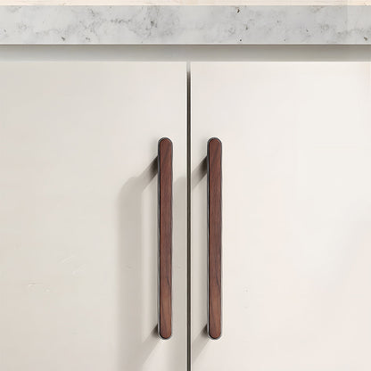 Walnut inlay cabinet knob with a silver-toned frame in gray with 192 mm centers, shown installed on a cabinet front