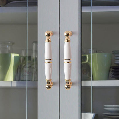 Comforsyco White Ceramic Cabinet Pulls and Knobs, Gold / Black Options