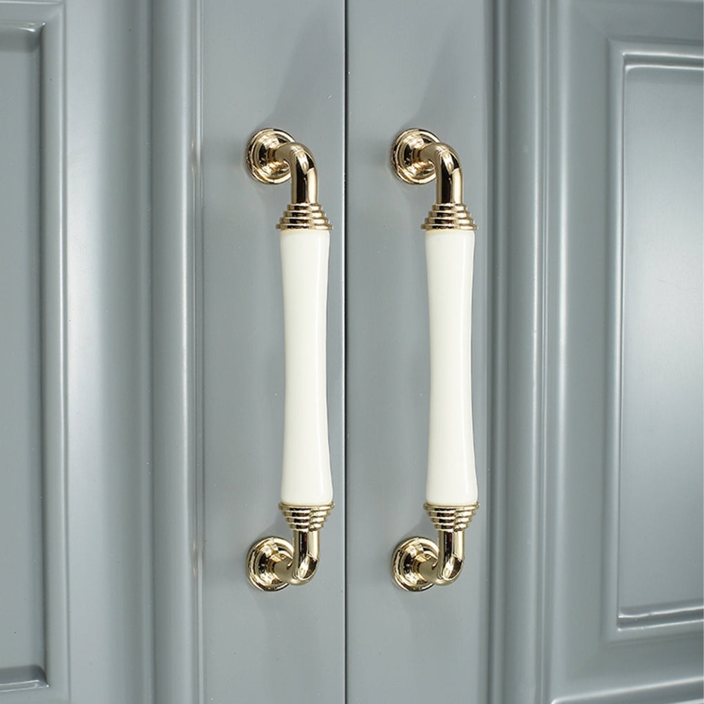 Comforsyco White Ceramic Cabinet Pulls and Knobs, Gold / Black Options