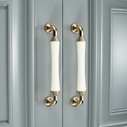 Comforsyco White Ceramic Cabinet Pulls and Knobs, Gold / Black Options