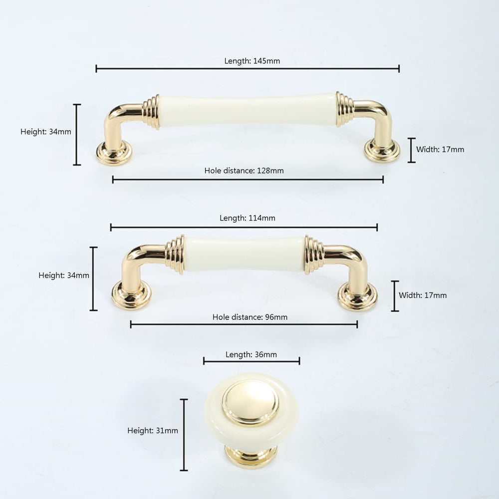 Comforsyco White Ceramic Cabinet Pulls and Knobs, Gold / Black Options