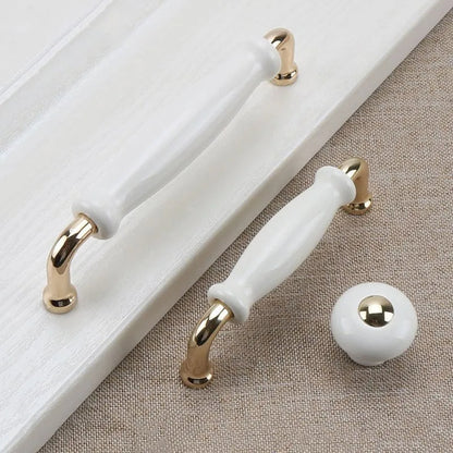 Comforsyco White Ceramic Cabinet Pulls and Knobs, Gold / Black Options