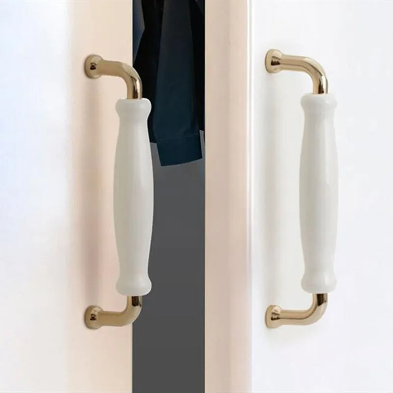 Comforsyco White Ceramic Cabinet Pulls and Knobs, Gold / Black Options