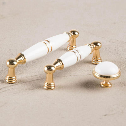 Comforsyco White Ceramic Cabinet Pulls and Knobs, Gold / Black Options