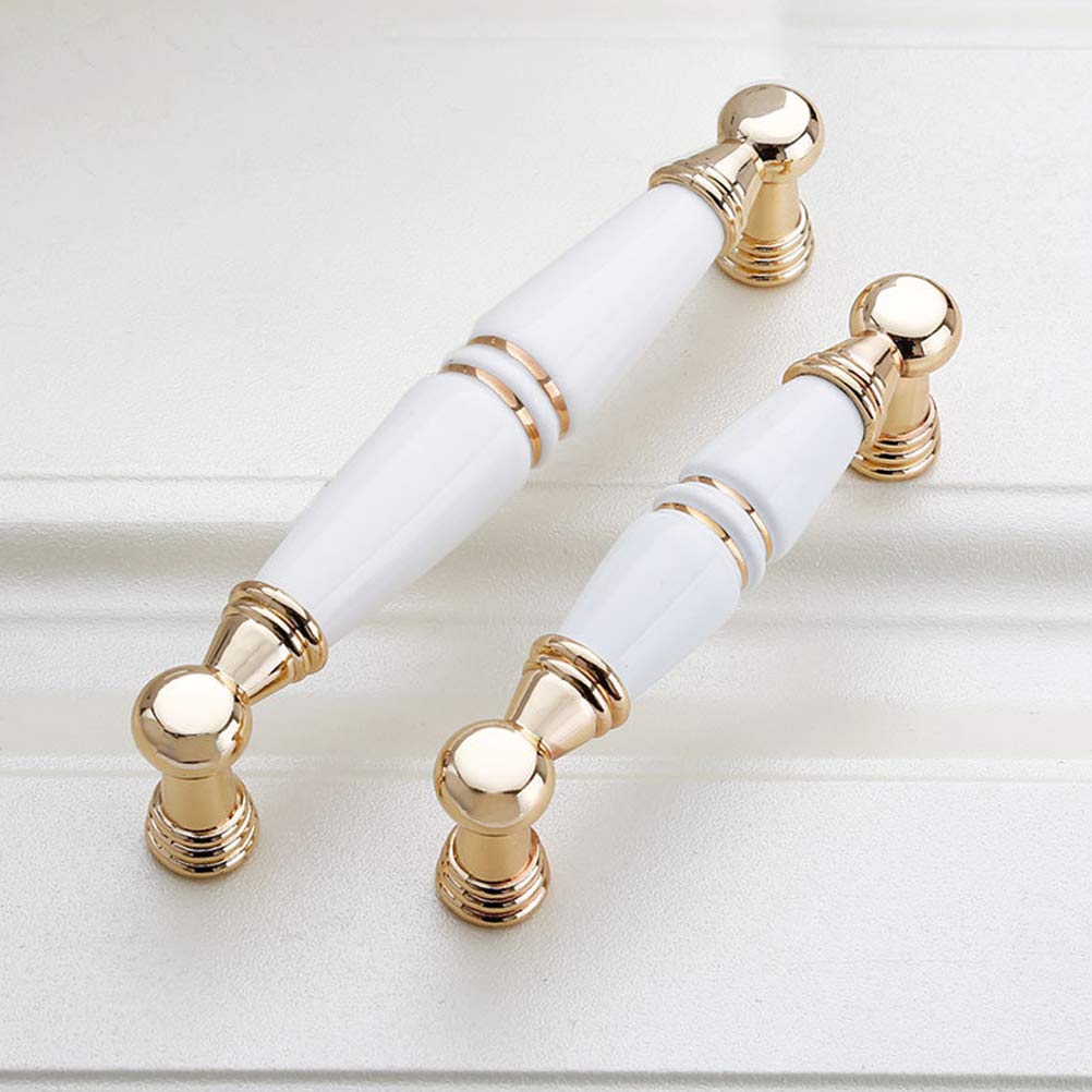 Comforsyco White Ceramic Cabinet Pulls and Knobs, Gold / Black Options