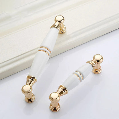 Comforsyco White Ceramic Cabinet Pulls and Knobs, Gold / Black Options