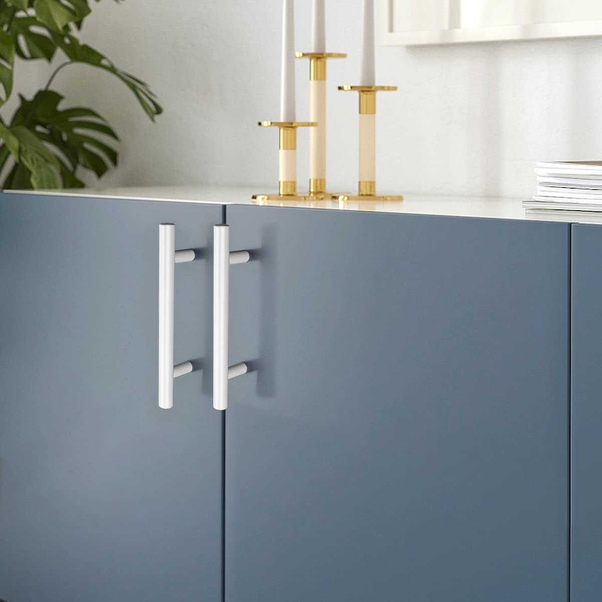 Comforsyco White Stainless Steel T-Bar Cabinet Pulls and Drawer Handles