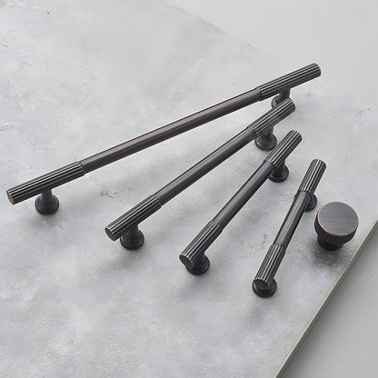 Fluted bar cabinet pull and round knob, presented for reference as a color and finish lineup