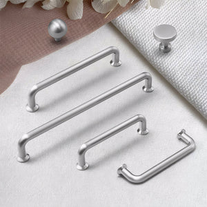 Brushed Nickel Round Bar Cabinet Handles and Knobs for Wardrobes