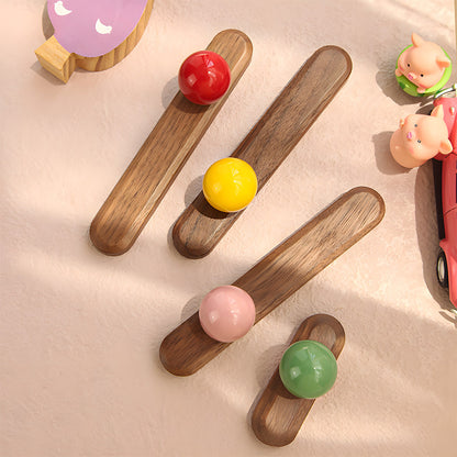 Wood Cabinet Pulls with Colorful Ball Knobs