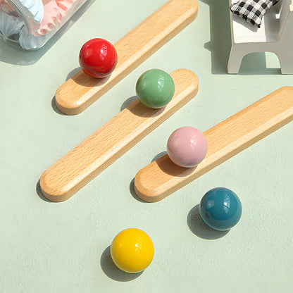 Wood Cabinet Pulls with Colorful Ball Knobs